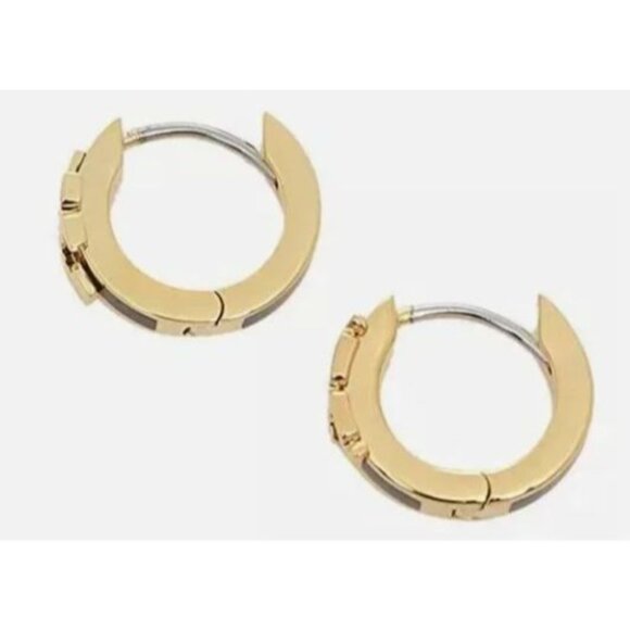 NEW!  Tory burch SET OF TWO Serif Black and Gold and White and Gold Huggie Earri - Picture 7 of 7